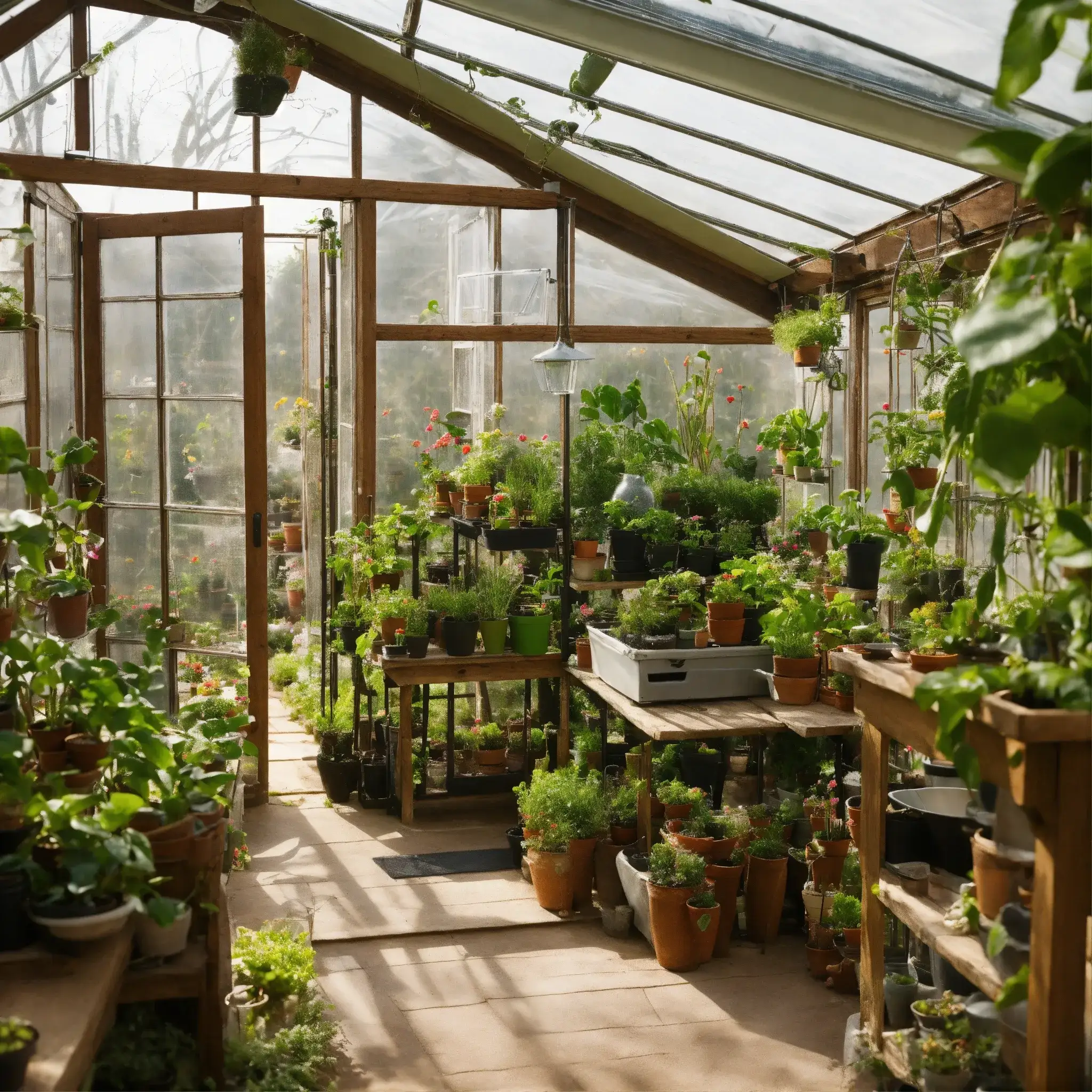 Hanging garden with recycled containers
